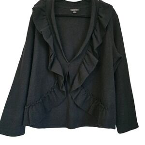 😀Chic Black Wool Ruffle Open‎ Front Cardigan Sweater Jacket Elegant Women's Top